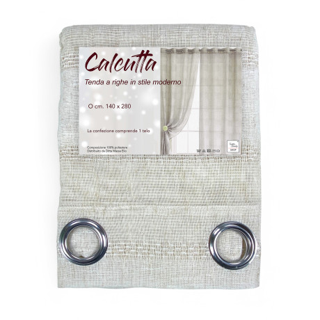 Tenda Calcutta a righe - Pannello moderno 140x280 cm effetto lino - Colore Panna e Avorio con Anelli in Acciaio